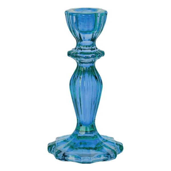 Tall Glass Taper Candlestick Holder- Blue Sale