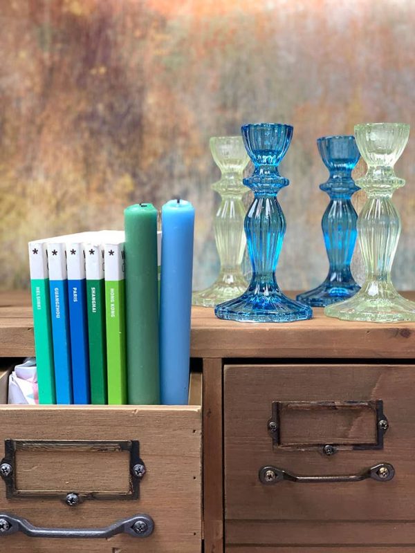 Tall Glass Taper Candlestick Holder- Blue Sale