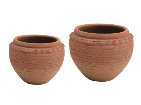 9  Round X 7  H Textured Terracotta Planter Pot For Cheap