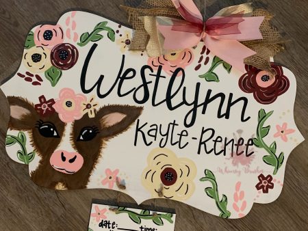 Floral Cow Quatre Le Foil Baby Doorhanger For Discount