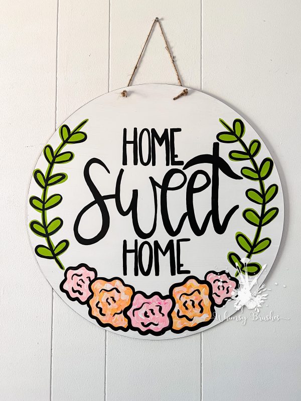 White Round with Floral Border Doorhanger For Cheap