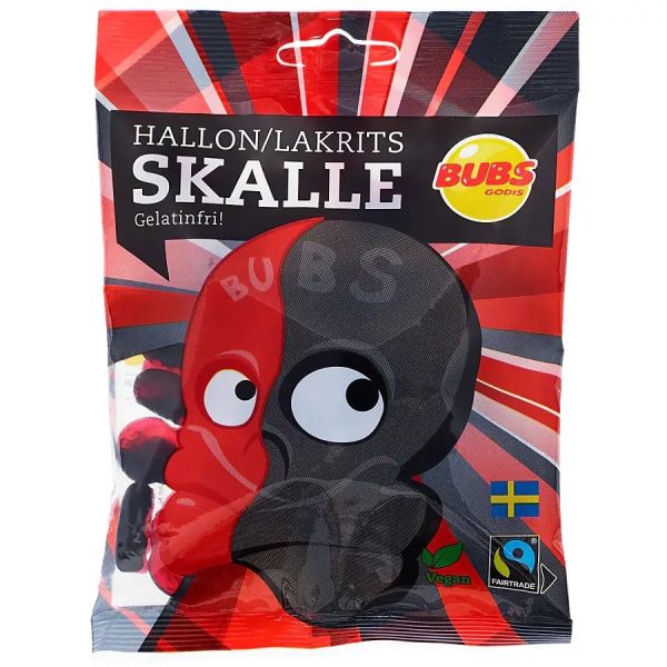 Swedish Candy Bubs Raspberry & Licorice Gummy Skulls Sale