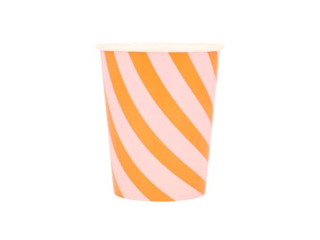 Pink & Orange Striped Cups Online now