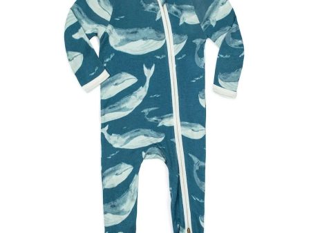 Milkbarn Blue Whale Bamboo Zipper Footed Romper Supply