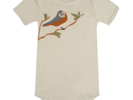 Blue Bird Appliqué Organic Cotton Short Sleeve Onesie Discount