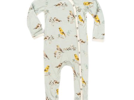 Milkbarn Organic Cotton Blue Bird Footed Romper Hot on Sale