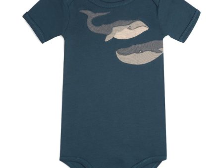 Blue Whale Appliqué Organic Cotton Short Sleeve Onesie For Discount