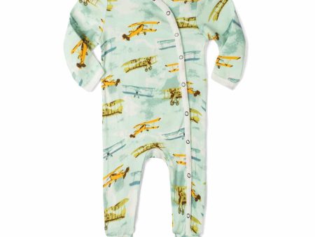 Organic Cotton Vintage Planes Footed Romper Online Sale